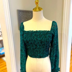 "Olivaceous" emerald green crop top shirt.  Wear on or off the shoulder size S